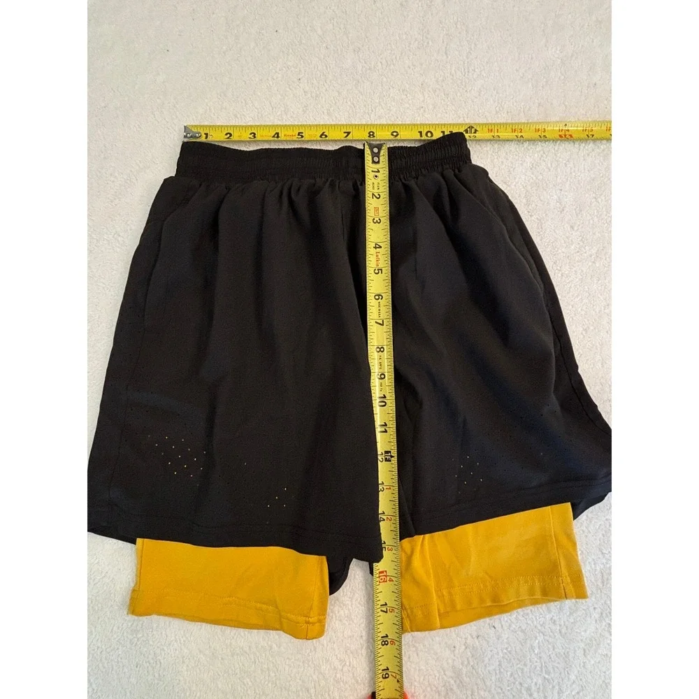 Urban Outfitters Mens 2-in-1‎ Running Shorts Black Yellow Size Small Activewear